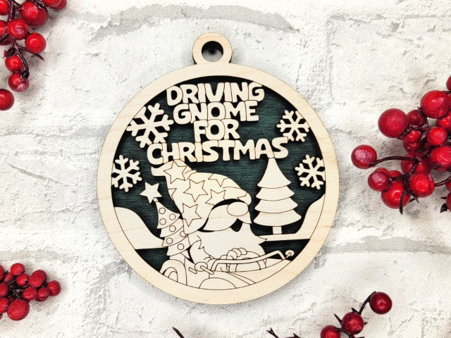 Funny Punny Ornaments - Driving Gnome for Christmas